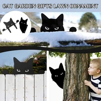 peeping animal black cat outdoor garden lawn fence decoration restaurant wall window hanging sculpture picture collection gift