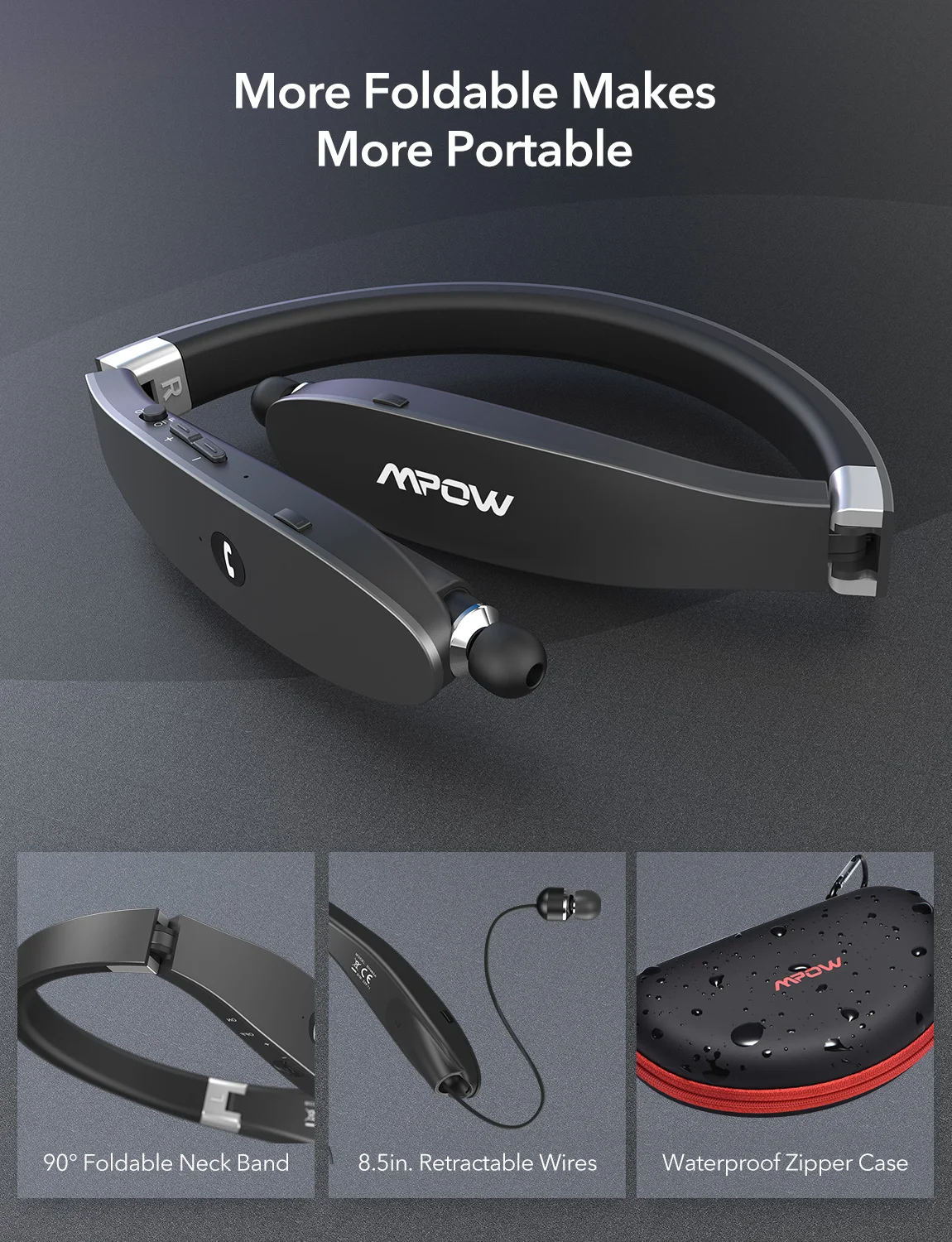 MPOW Wings складные Bluetooth 5 0 наушники Беспроводная гарнитура с шейным ремешком