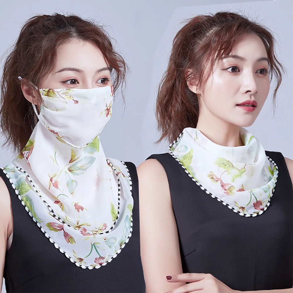 

Floral printed Shawl Scarf Veil Ear hook Face Neck Cover Sun Protection