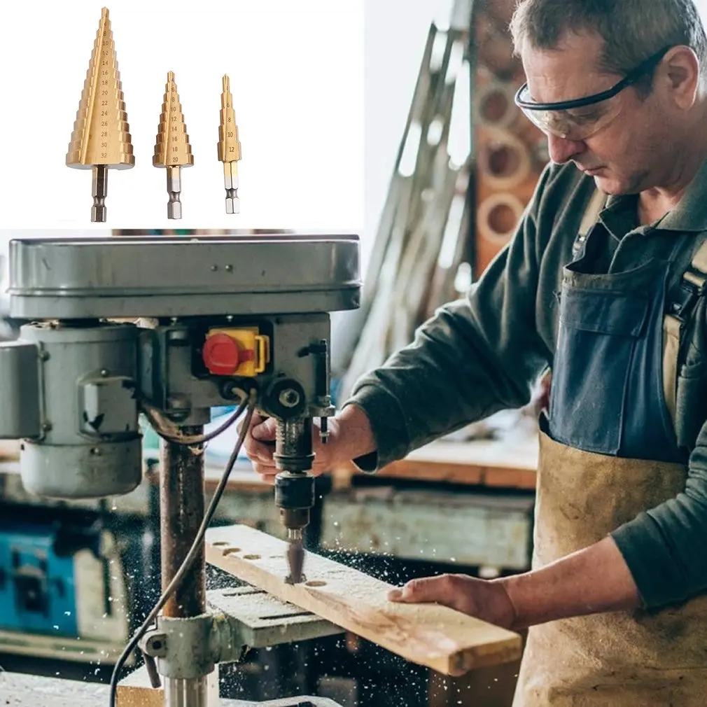 

Step Drill Bit Set Hexagonal Handle Straight Groove Step Drill Pagoda Drill Reaming Step Drill 4-12 4-20 4-32