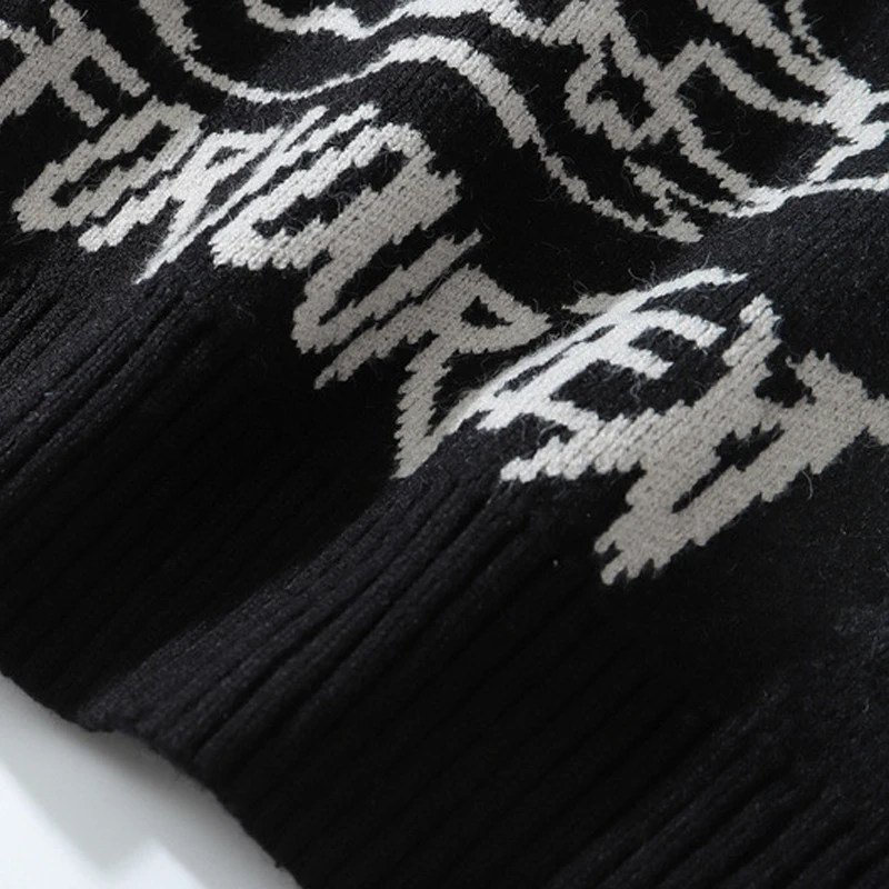 

GTDOM Oversize Black Pullover Sweaterss For Men Spring O-neck Long Sleeve Print Cartoons Hip Hop Clothes Knitted Men Sweaters