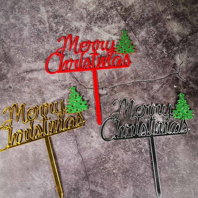 

Acrylic Cake Topper Merry Christmas Cake Toppers Double Layer Christmas Tree Cake Decorating Tools Party Favors