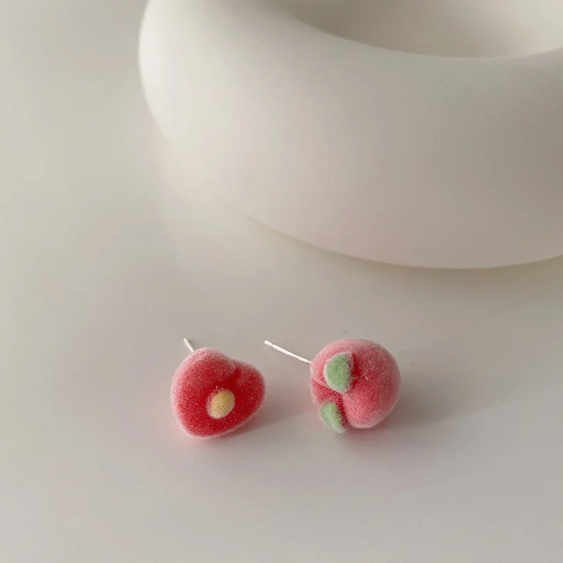 

LOVOACC Lovely Pink Color Fluffy Honey Peach Pendant Earrings for Women Ladies Asymmetric Cartoon Peach Dangle Earrings Jewelry