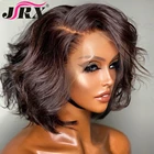 Парики из человеческих волос на сетке 13x6x1 T для женщин, предварительно выщипанные Короткие вьющиеся парики боб, бразильские волосы с естественной волной, парики без повреждений