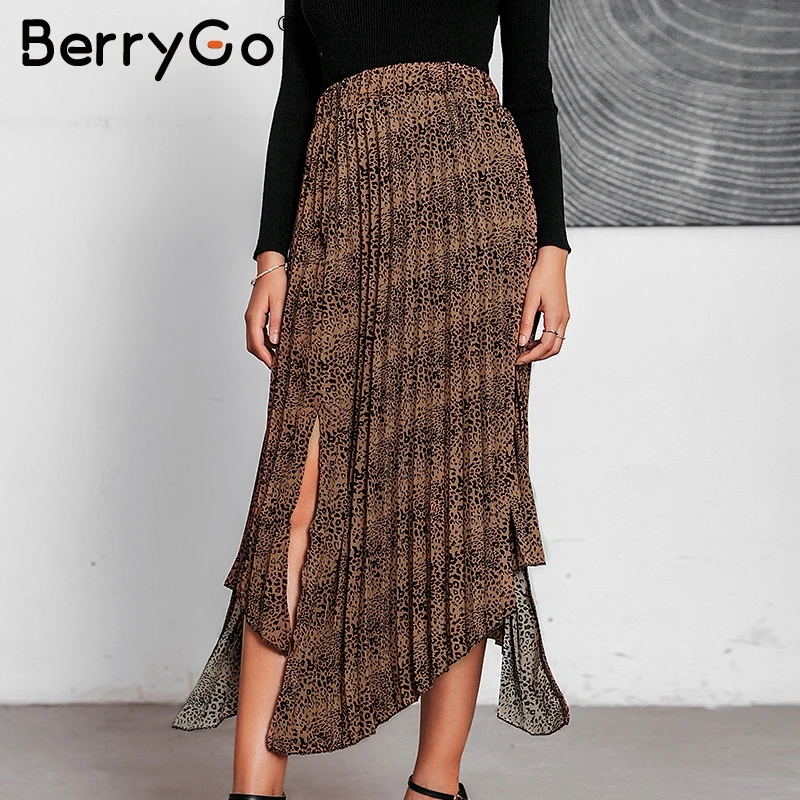 BerryGo винтажная юбка миди с леопардовым принтом Женская Осенняя богемная