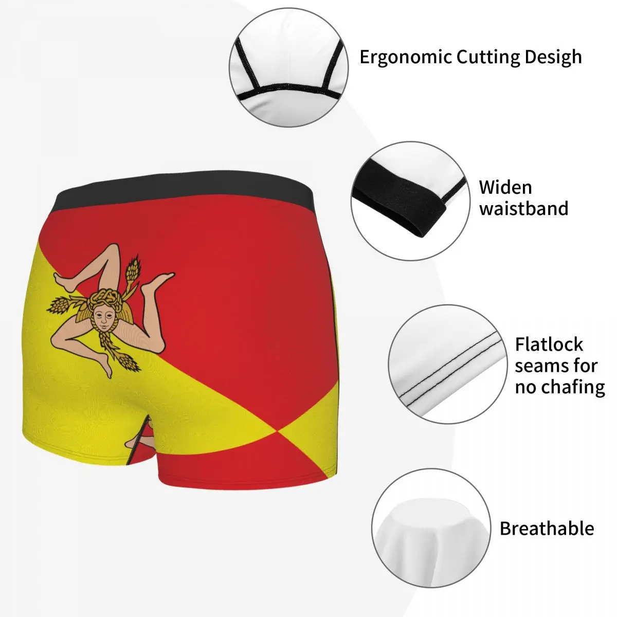 Sicilian Flag Men's Boxer Briefs regions of Italy Funny Novelty elastic pants for men