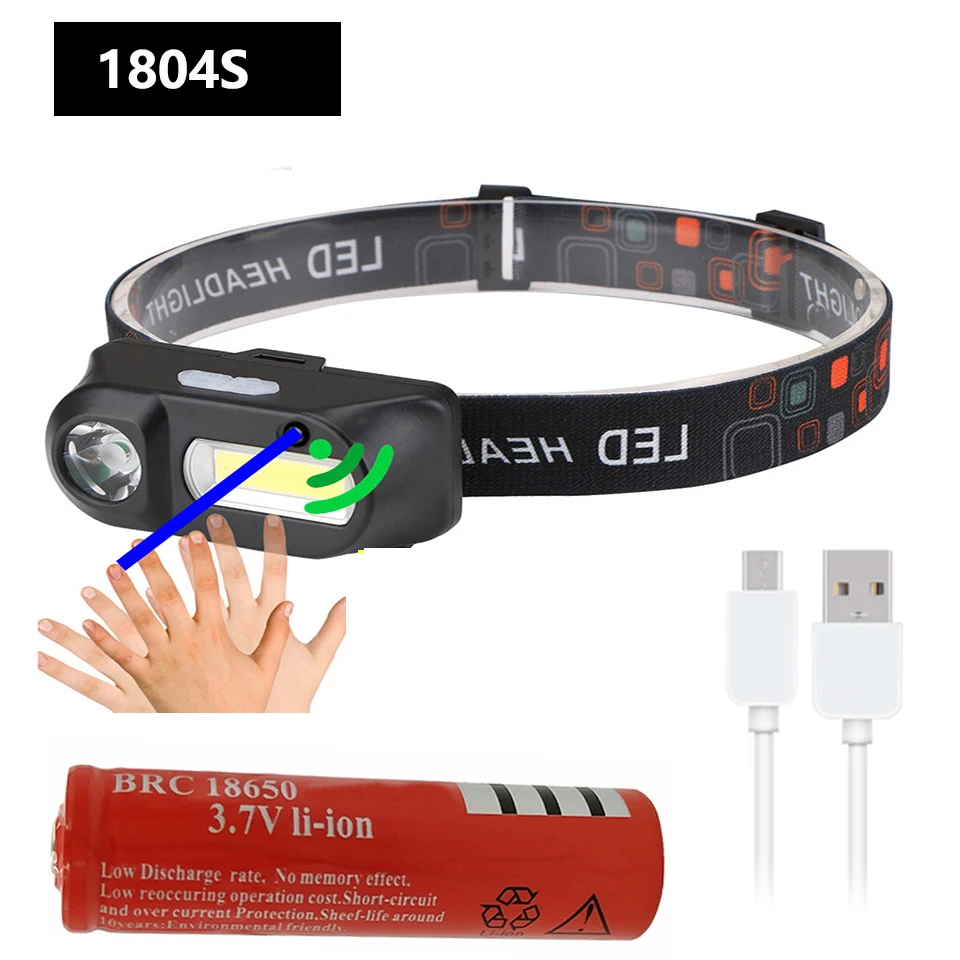 Портативный налобный мини-фонарь XPE + COB с аккумулятором 18650 | Освещение