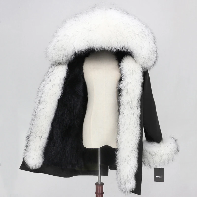green black white OFTBUY, водонепроницаемое пальто с натуральным мехом, длинная парка, зимняя куртка для женщин, натуральный мех енота, воротник, капюшон, подкладка из лисьего меха, теплая уличная одежда - Цвет: green black white