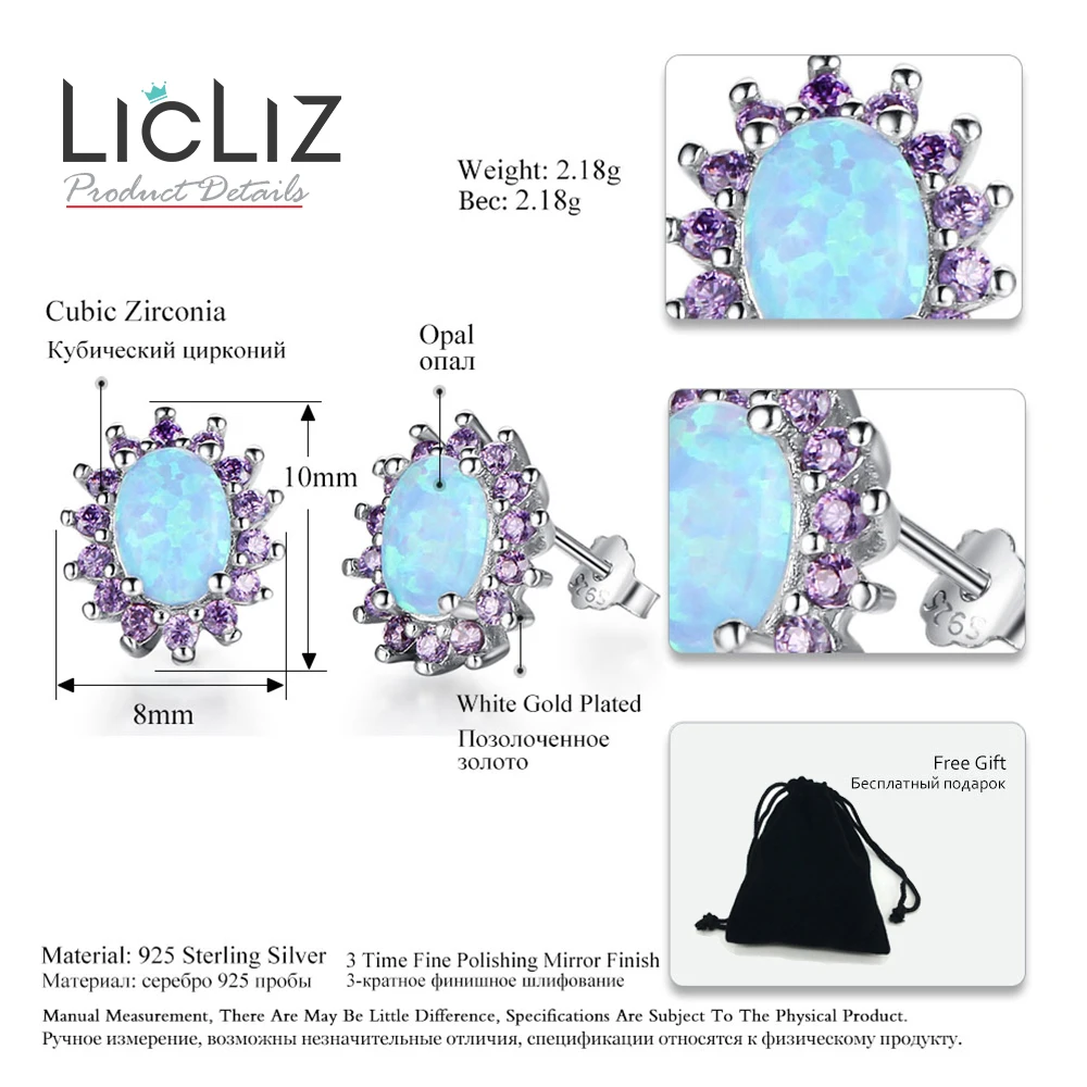 LicLiz большие 925 пробы серебряные серьги гвоздики с цветком женские синие опалом