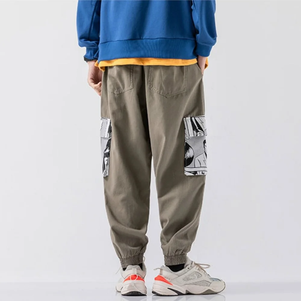

Fun Print Men Pants Harajuku Vintage Cargo Harem Pant Elastic Waist Ankle-length Pants Loose Oversized Men Baggy Jeans Pants