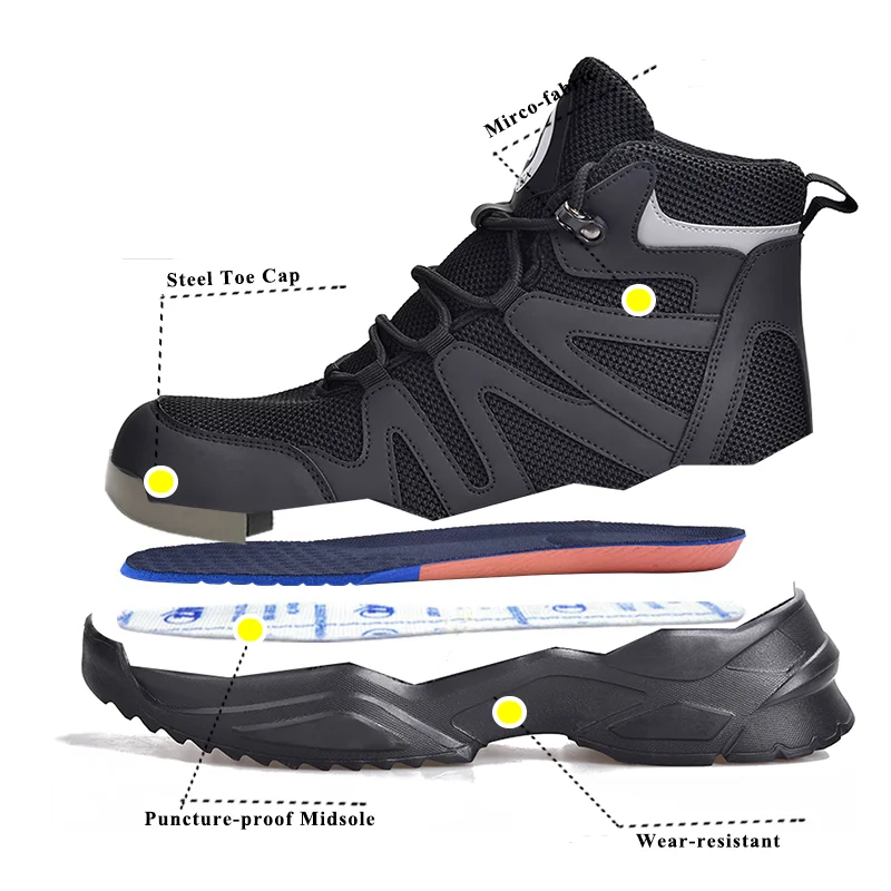 SUADEX Рабочая защитная обувь для мужчин со стальным носком мужская дышащие рабочие