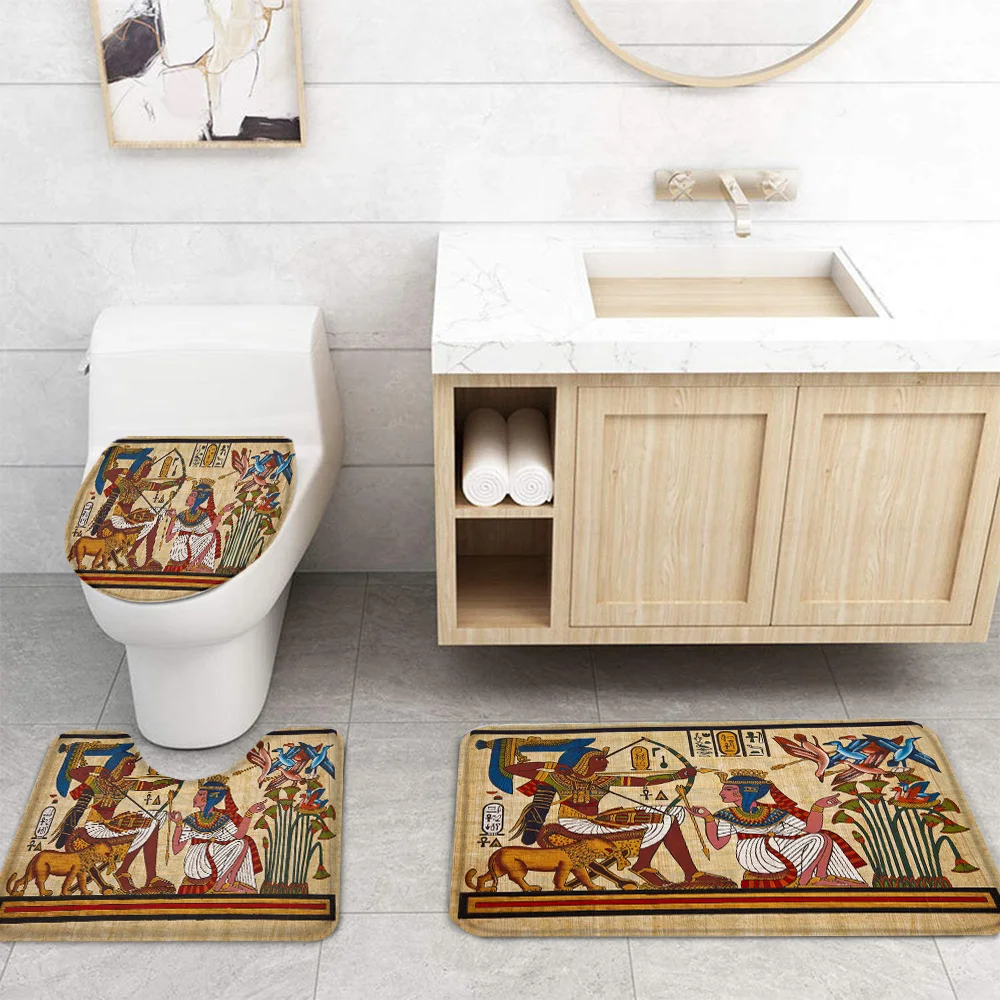 Занавеска для душа и ковер ванной комнаты набор с желтой крышкой унитаза