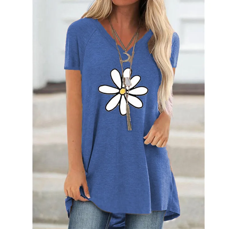 

5XL Plus Size Women's T shirt Floral Print Short Sleeve Loose Tee Shirts Tops 2021 New Summer Ladies Tops V- neck Casual Tshirt