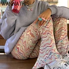 Женские брюки с принтом WannaThis2021, длинные облегающие брюки с волнистой расцветкой, свободные, с высокой талией, летняя уличная одежда