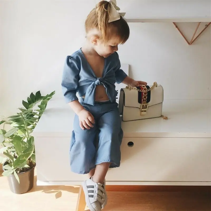 2 шт. джинсовая одежда для девочек с бантом|Комплекты одежды девочек| |