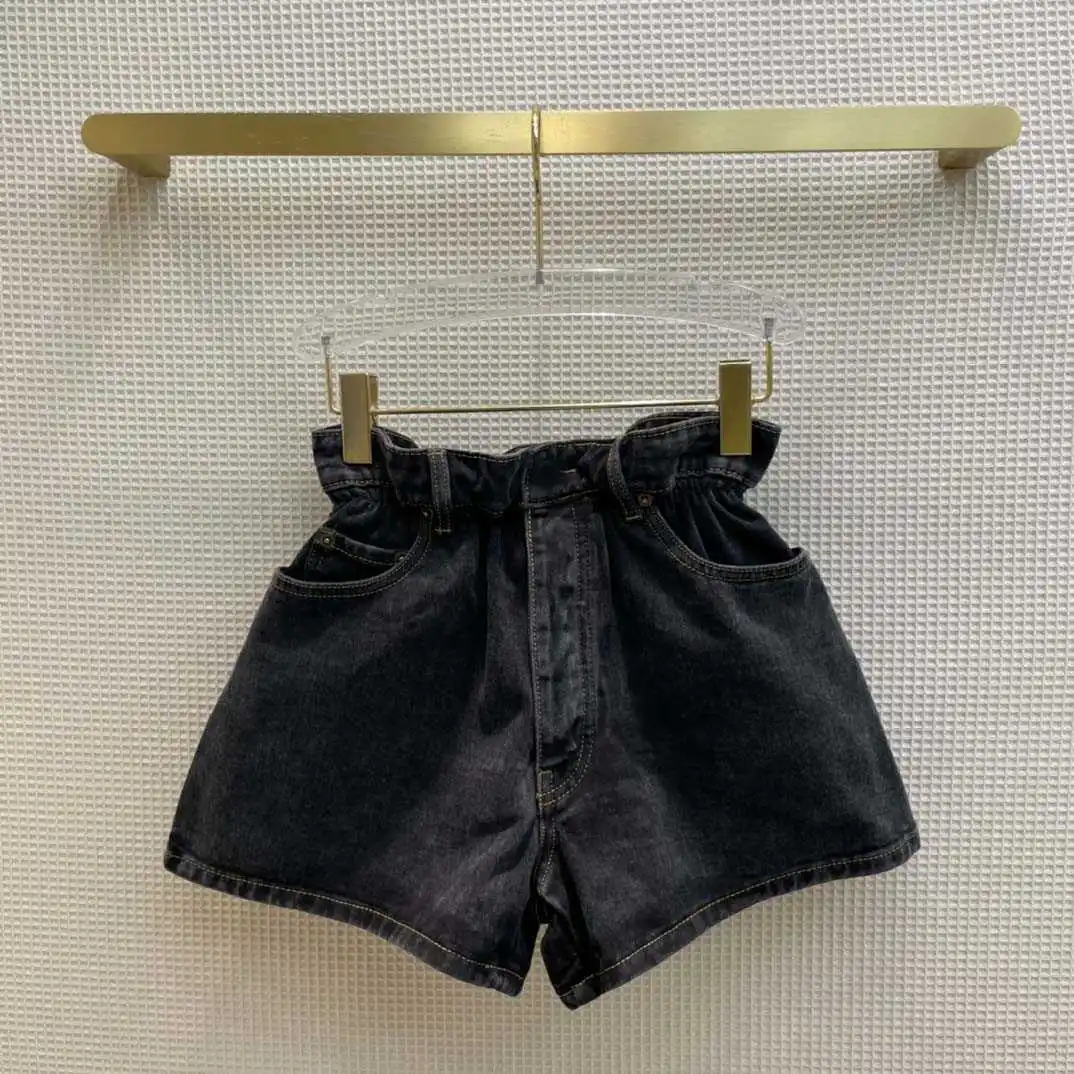 

Шорты женские джинсовые с высокой талией, уличная одежда, короткие штаны из денима с широкими штанинами, темно-серые, лето 2021