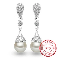 925 sterling silver pearl jewelry natural freshwater pearl drop earrings for women silver wedding dangle earringjkldja