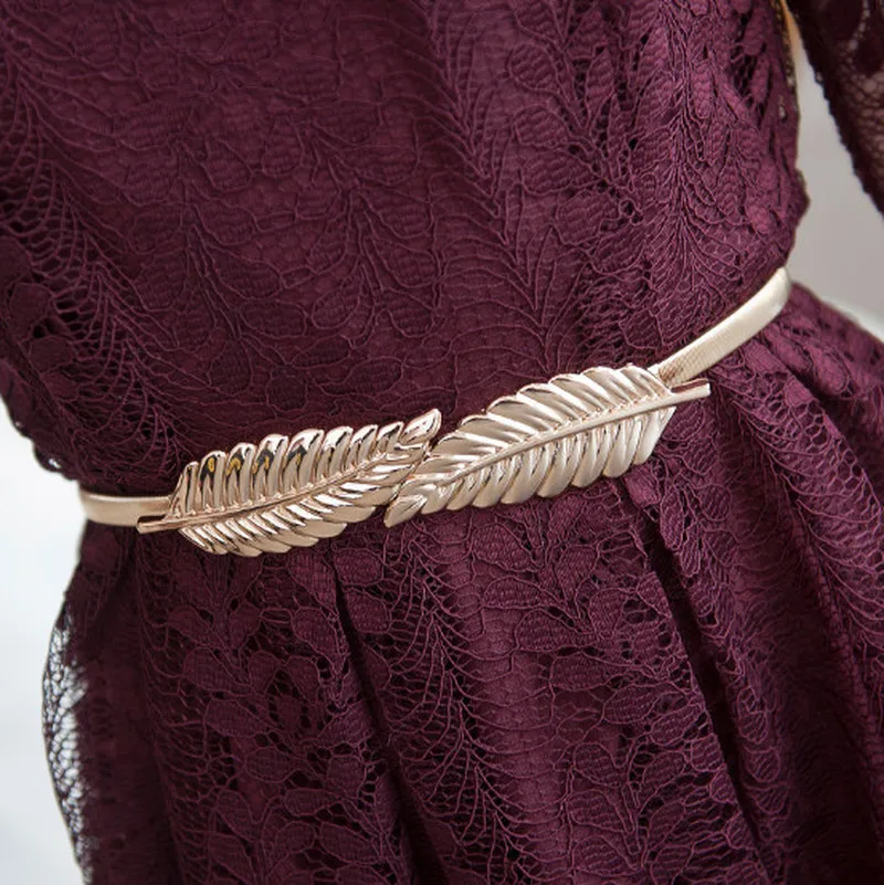 

Gold silvery leaf shape Wedding designer Elastic belts for women girl,Stretch Skinny Waist Belt Cummerbunds metal female belt