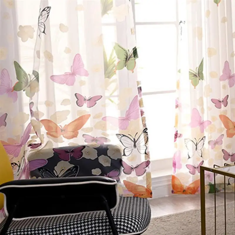

Butterfly Pattern Shade Curtain Offset Tulle Window Door Drape Curtain For Bedroom Living Room Balcony Coffee House