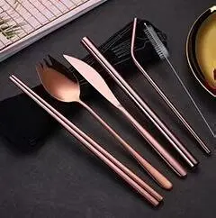 rosegold set Набор столовых приборов из нержавеющей стали, цветная столовая посуда в западном стиле, переносные наборы столовых приборов для путешествий, вилки, ножи, столовая посуда, наборы - Цвет: rosegold set