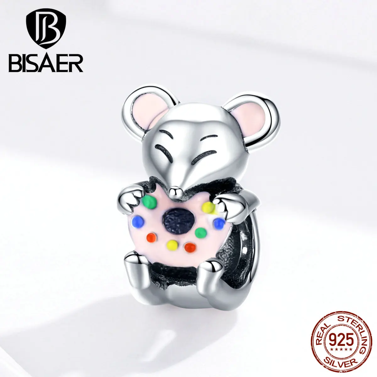 BISAER, 925 пробы, серебряный, милый, маленький мышонок, животное, Очаровательные Подвески для женщин, очаровательный браслет, сделай сам, изготовление ювелирных изделий GXC1318