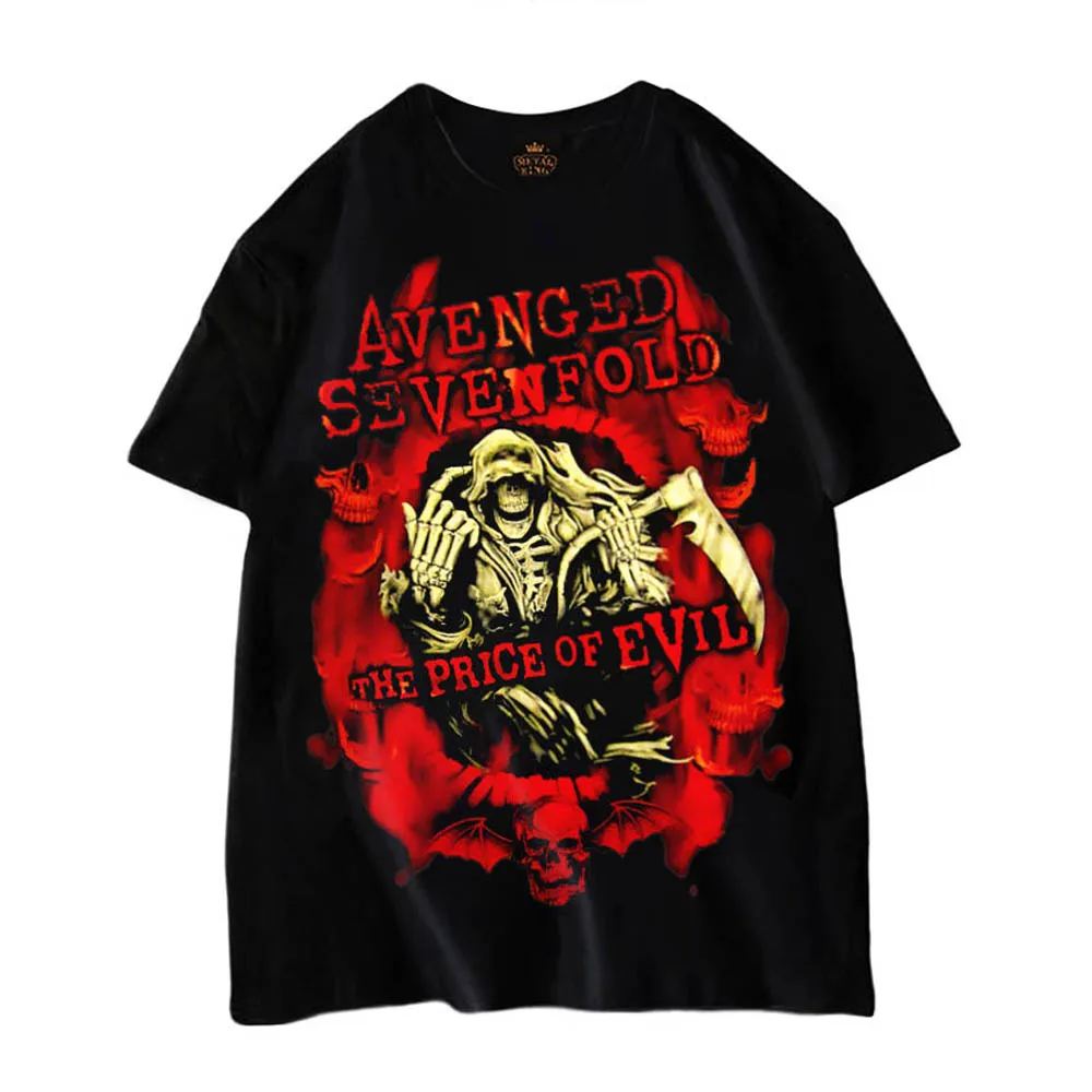 

Мужская хлопковая футболка с принтом Avenged, черная футболка в стиле панк с принтом семенфорда и зла, большие размеры,