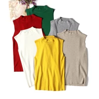 spring autumn sleeveless sweater vest women tank top blouse sleeveless half high collar korean slim top female elegant pullovers