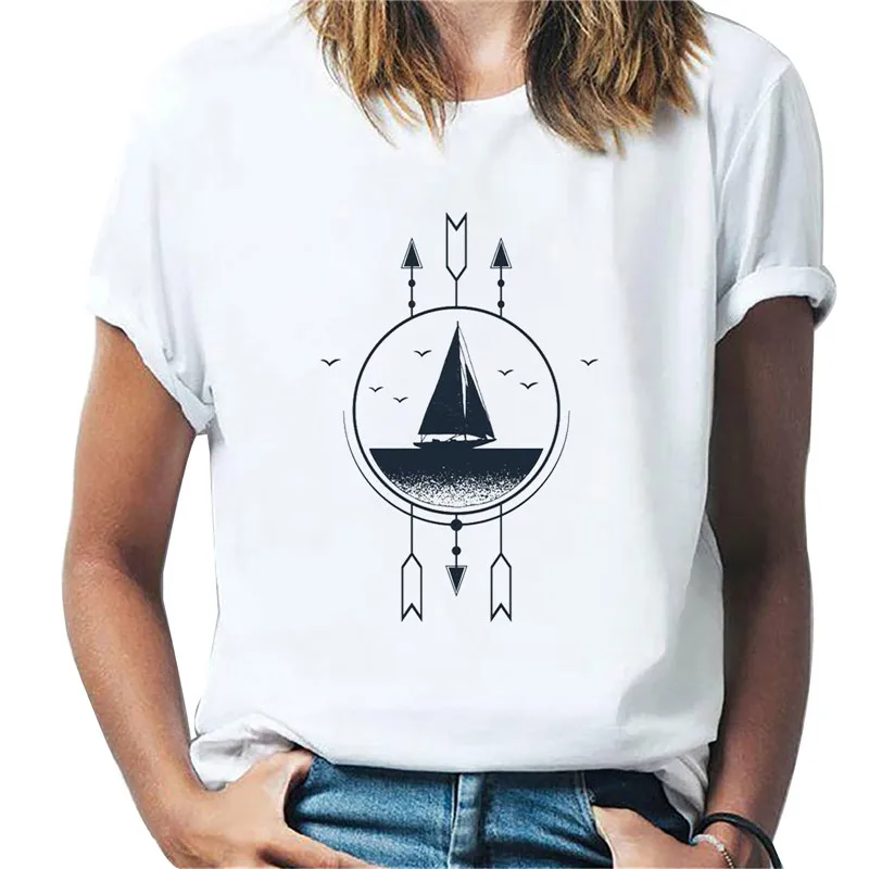 

Fun Casual clothes Tshirt Female Simple T-shirt Women O-neck Short sleeve T shirt Mountain Harajuku Print T-shirt Lady