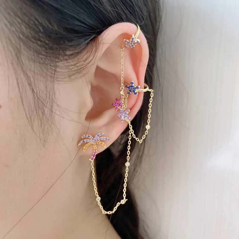 

Ins Cubic Zirconia Coconut Chain Cuff earrings For Women