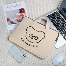 Cute Cartoon Bear Laptop Computer Handbag for Macbook Dell Lenovo 13 14 15.6 Inch Notebook Protective Case Business Storage Bag