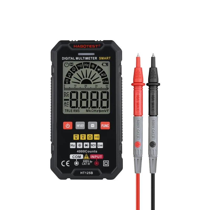 

4000 Counts Smart Multimeter Digital Auto Range AC DC 600V Ohm Frequency Capacitance Diode Continuity Voltage Tester HT125