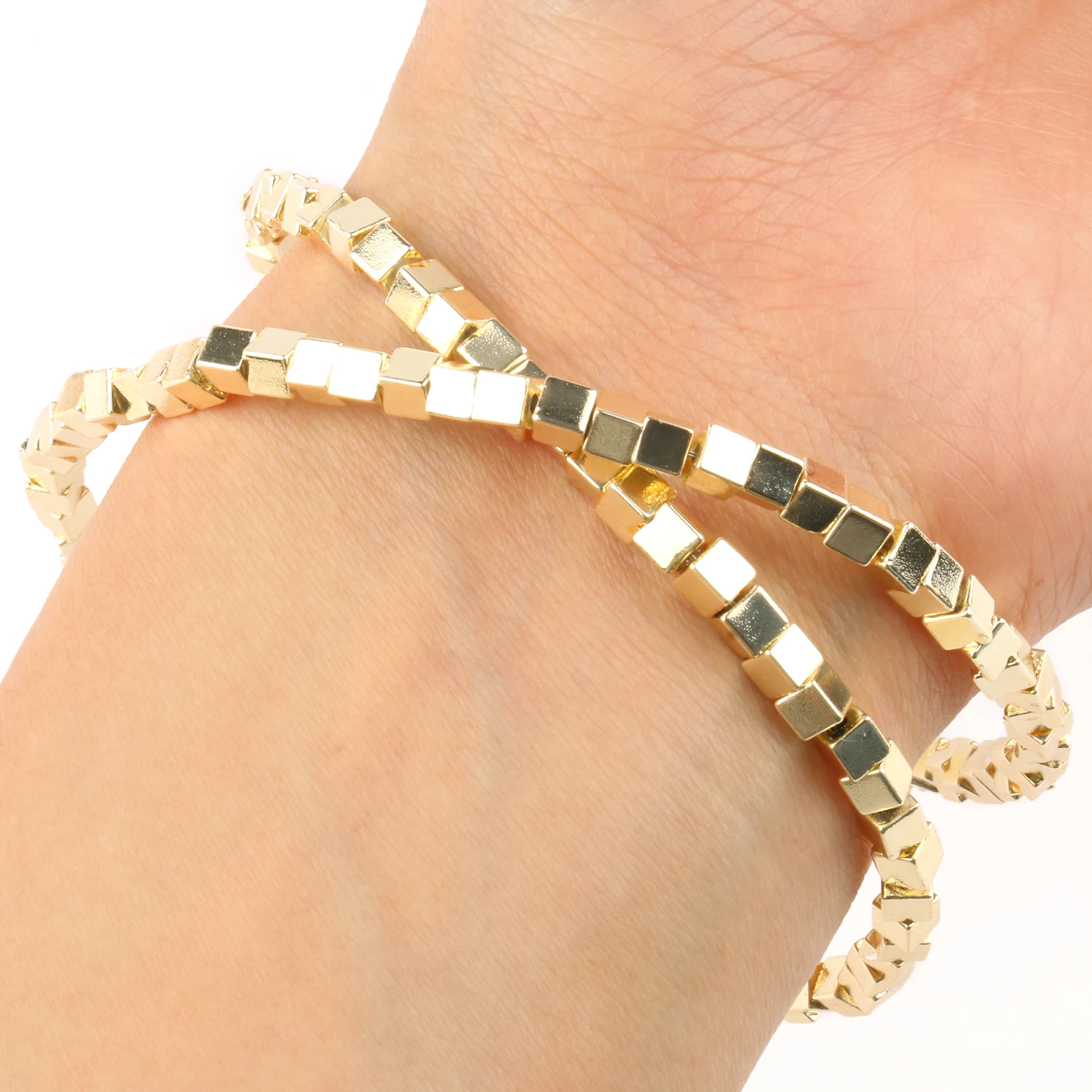 

9K Gold Color Hematite 2/3/4/6mm Square Shape Natural Beads Loose Stone Beads For Jewelry Making DIY Bracelet Necklace
