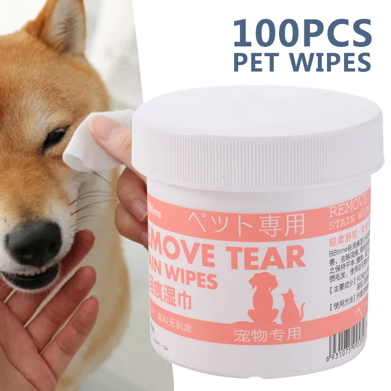 

100Pcs Pet Wipes Towels Eye Cleaning Wipes Cat Tear Stain Remover Clean Paper Wipes Grooming Supplies Pets