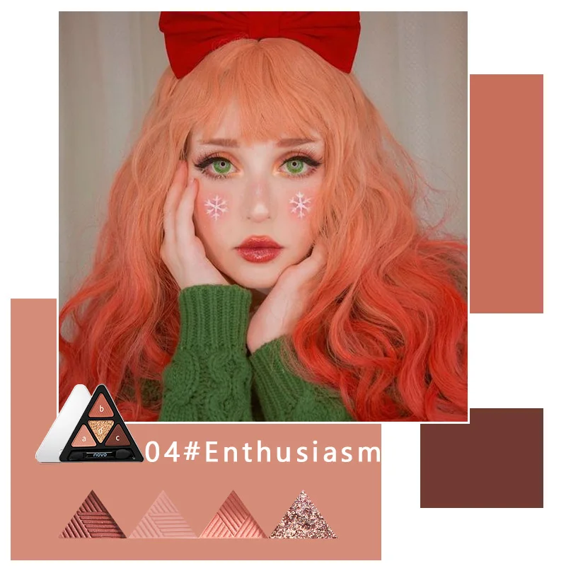 04enthusiasm Novo тени для макияжа Палитра теней для век Красота глазурованный Макияж Треугольник 4 цвета Блеск Тени для век водостойкая косметика - Color: 04enthusiasm