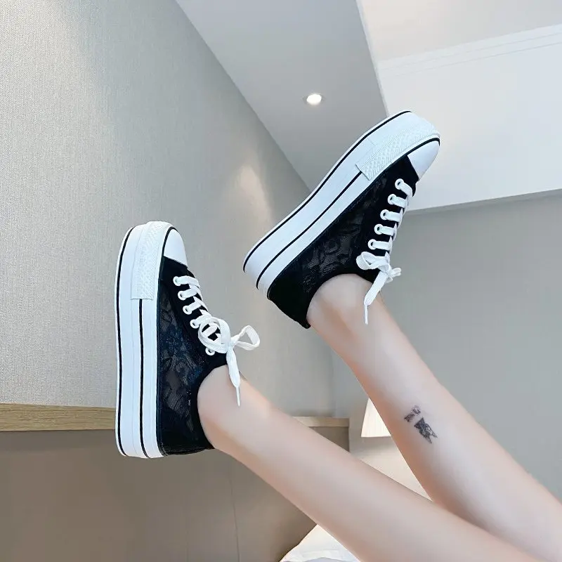 

2020 Summer New Mesh (Air mesh) Thick Bottom Casual Solid Lace-Up Round Toe Shallow Breathable High Quality Women Shoes Non-slip