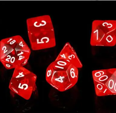 TRANSPARENT RED 7 шт./пакет многогранные кости набор D4, D6, D8, D10, D10%, D12, D20 красочные аксессуары для Настольная игра RPG Подземелья и Драконы DnD MTG - Цвет: TRANSPARENT RED