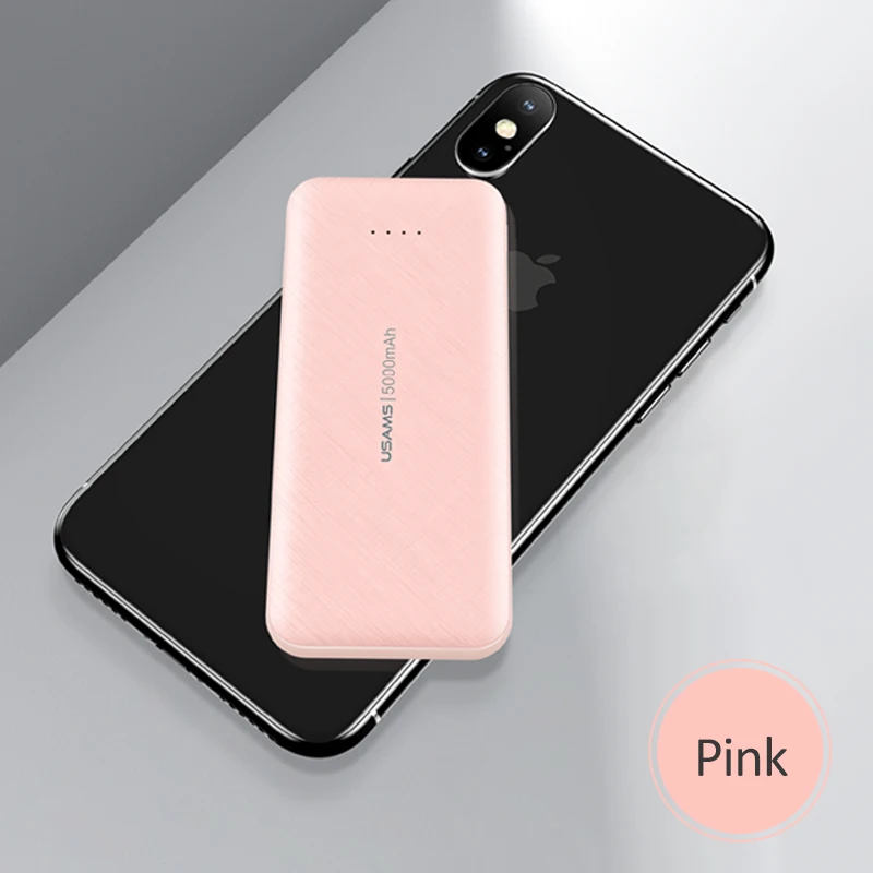 Pink USAMS мини внешний аккумулятор 5000 мАч Быстрая зарядка портативное зарядное устройство Внешний аккумулятор с двойным входом для iPhone Xiaomi - Цвет: Pink