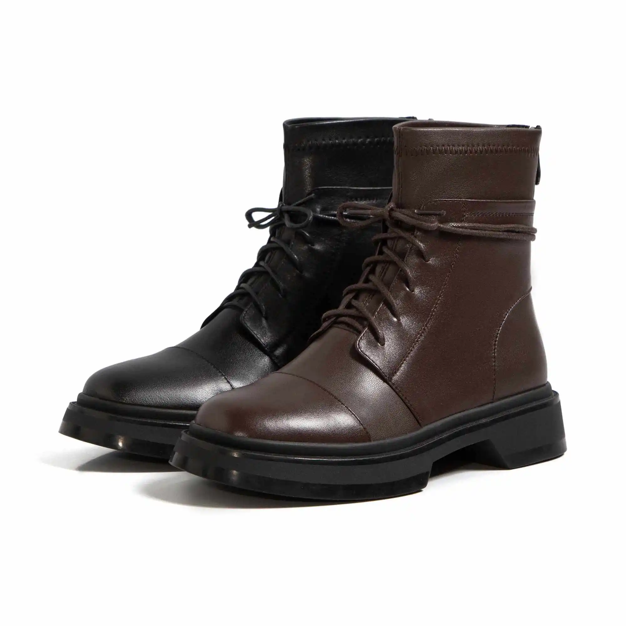 

Krazing pot high quality cross-tied superstar dating convenient round toe thick med heel lace up handsome basic ankle boots L81