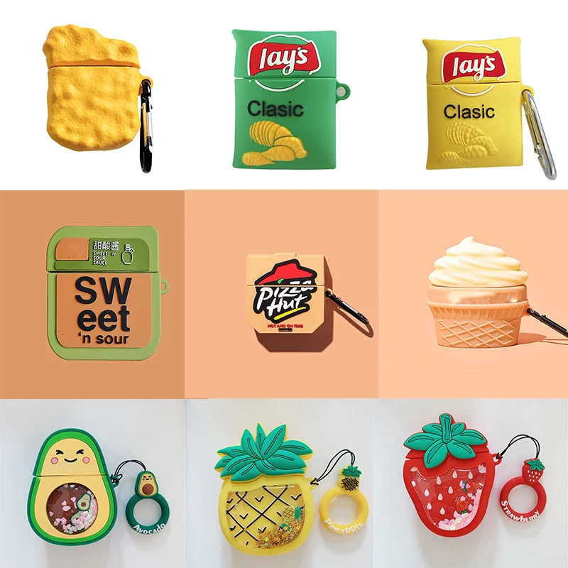 

3D Cute Fruit Potato Chips Silicone Case For Airpods 2 Charging Box Pizza Wireless Bluetooth Earphone Cover For Airpods 1/2