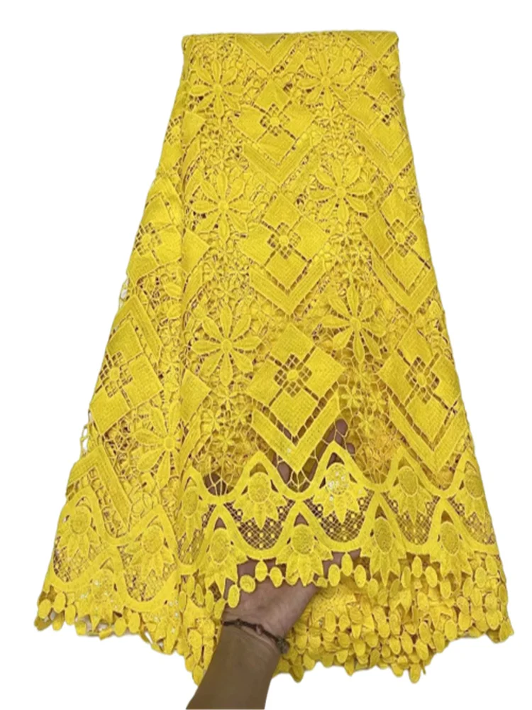 

High Quality Nigerian Net Lace Fabric Yellow African Tulle Mesh Lace Fabric Milk France Lace Fabric For Wedding Dress FYU519