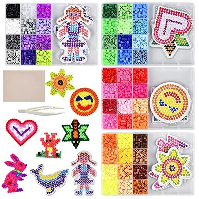 

JINLETONG 4800Pcs Fuse Beads 5mm Kit Hama Beads Set with 4 Pegboards 4 Pattern Card 2 Ironing Paper 1 Tweezer Box for Kids Gift