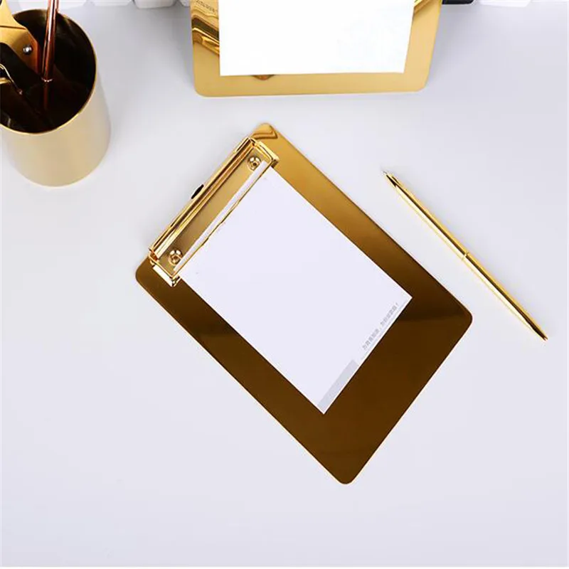 

3 Size Stainless Steel Menu Splint Writing Board Folder Golden Stationery Folder For Office Financial Restaurant School Supplies