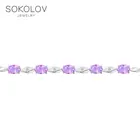 Браслет SOKOLOV из серебра с аметистами и фианитами, Серебро, 925, Браслеты на руку, Оригинальная продукция