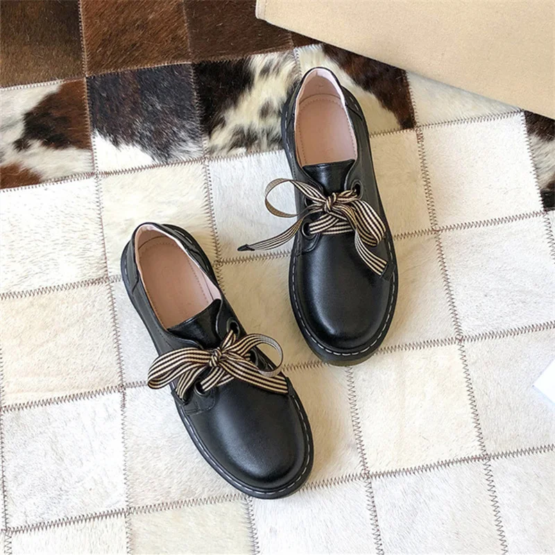 British Style Retro Leather Shoes Women's Autumn Versatile Lefook Shoes Women's Flat Bottom Thick Heel Big Size Shoes Flats