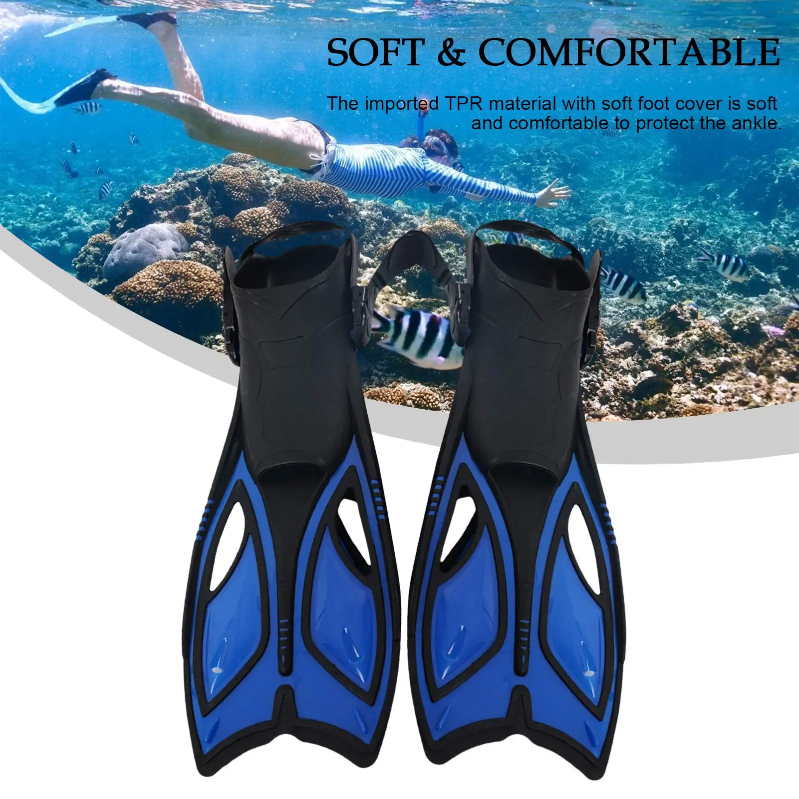 

Adjustable Swimming Fins Adult Snorkel Foot Flippers Diving Fins Beginner Water Sports Equipment Portable Diving Flippers