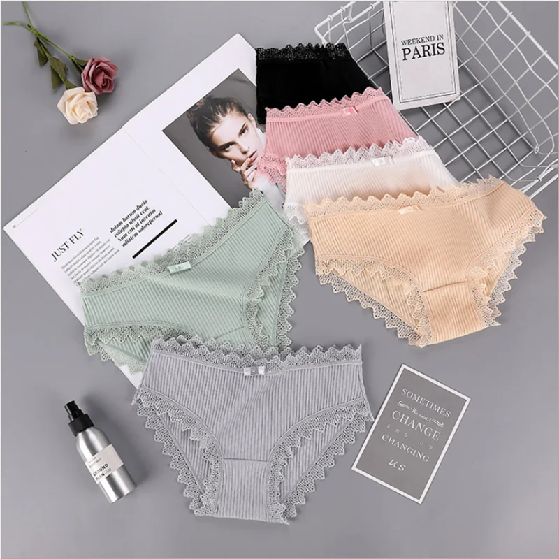 Женские хлопковые трусики с бантом бабочкой кружевные со средней талией женские