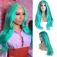 blue mixed green synthetic lace front wigs long natural straight wig for women curly wavy hair wig middle parting fiber hair