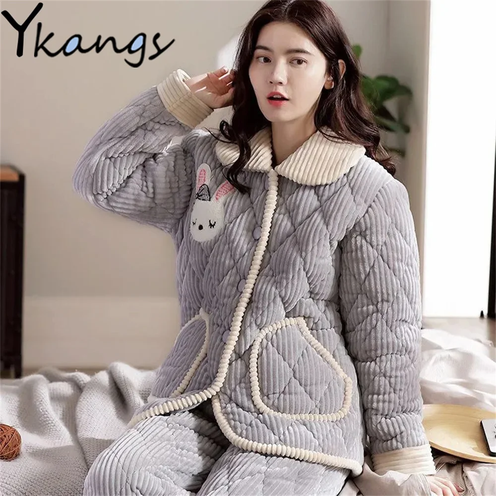 

Простая флисовая Пижама кораллового цвета, фланелевая зимняя утепленная элегантная Милая женская хлопковая Домашняя одежда, милая свободн...