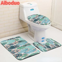 3 piece toilet set with plant pattern modern toilet seat cover absorbent carpet decoration room bathroom non slip absorbent rugs