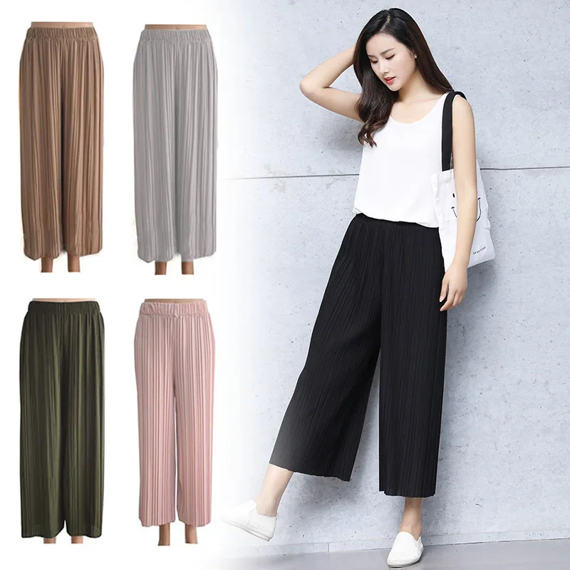 Женские шифоновые широкие брюки с высокой талией плиссированные повседневные